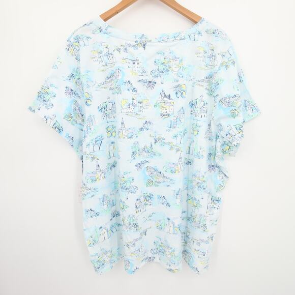 Sleep Sense Top Aqua Blue Pattern Scoop Neck Short Sleeve Pajamas NWT Size 3X - Picture 10 of 10